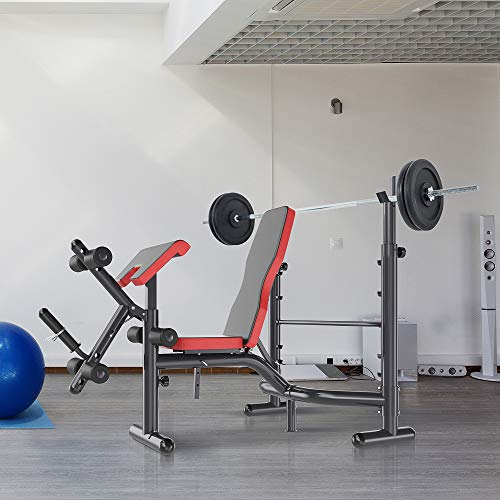 Soozier Heavy Duty Weight Bench Multiple Function Workout Bench with Preacher Curl, Leg Developer