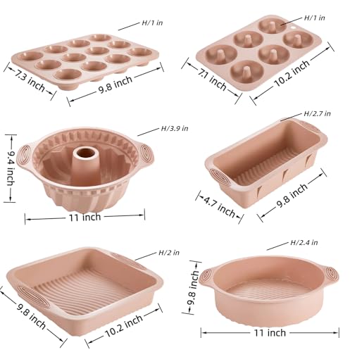Nonstick Silicone Bakeware Set, 6 set Baking Cake Pan, Economical BPA Free Heat Resistant Bakeware Tools for DIY Loaf Bread Cheesecake Pizza Cupcake Muffin (Pink) by YADASWELL - Image 2