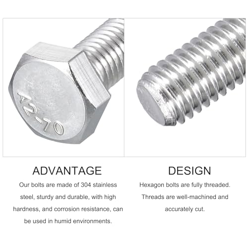 Image of METALLIXITY Hex Bolts (M8-1.25x40mm) 20Pcs, 304 Stainless Steel Coarse Fully Threaded Hex Head Screw Bolt Machine Screws - for Furniture Repair, Silver