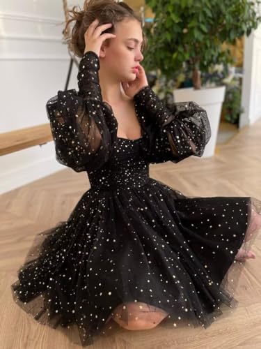 Maxianever Sparkly Homecoming Dresses Short for Teens Puffy Sleeves Starry Tulle Prom Dresses Graduation Mini Gowns Women4