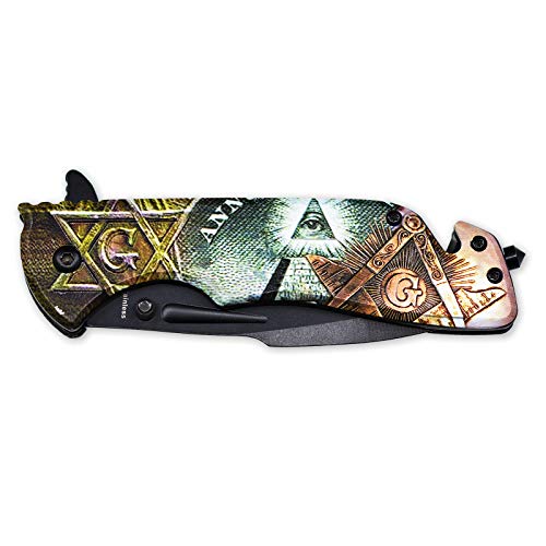 All Seeing Eye Square & Compass Masonic Folding Pocket Knife