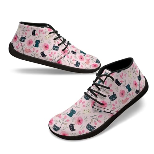Chririnla Cat Non Slip Shoes Pink Flower Women's Trail Running Sneakers Comfortable Wide Round Toe Boots Womens Minimalist Barefoot Shoes with Zero Drop Sole Flat Sneaker