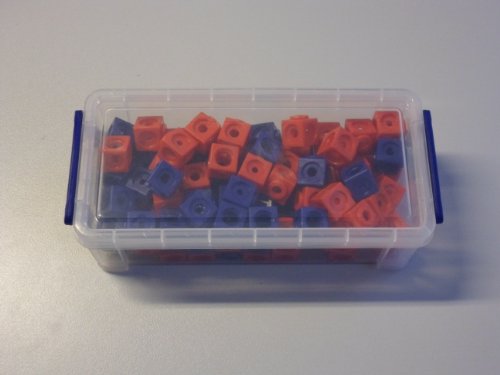 100 Steckwürfel 2-farbig (rot, blau) in der praktischen Box, 1,7cm, allseitig steckbar – Ansicht 2