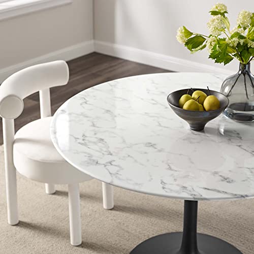 Image of Modway Lippa 47 inch Round Artificial Marble Dining Table, Top, Black Base