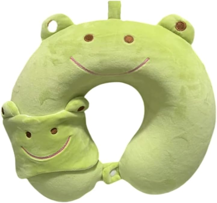 TROYSINC Airplane Travel Pillow with Eye Mask Memory Cotton Pillow for Kids Adults Home Office Frogs