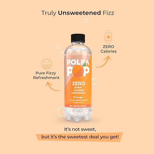 Image of POLKA POP Orange Flavoured Sparkling (Fizzy) Water | Pack of 12 (300ml Each) | 100% Natural Flavour | Zero Sugar & Zero Calories | No Aspartame or Stevia | No Preservatives