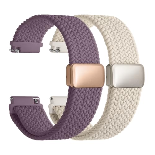 Image of Fullmosa 2 Packs Magnetic Braided Watch Bands - 18mm 20mm 22mm Quick Release Replacement Wristband, Stretchy Nylon Solo Loop Compatible with Traditional and Smartwatches for Men Women