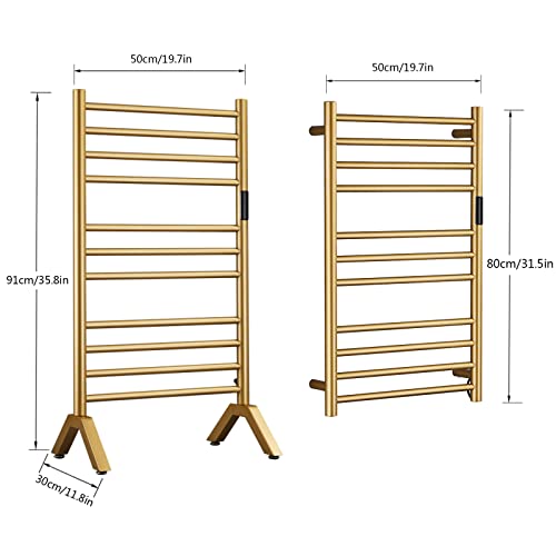 Ewdphw Electric Towel Warmers Radiator With Timer Gold, 140W Wall-Mounted & Freestanding Heated Towel Drying Rack With 11 Bars, 304 Stainless Steel Heated Towel Rail For Bathroom, Plug-In #TOP5