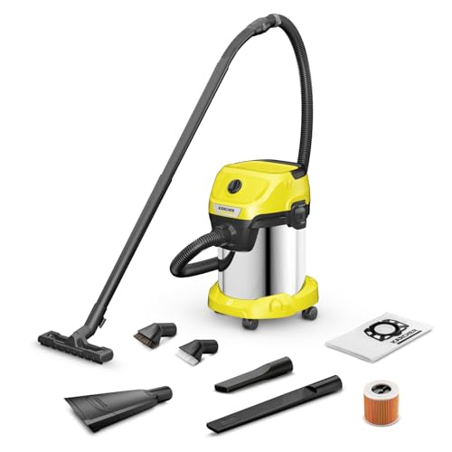 Aspiradora para suciedad sólida y líquida WD 3 S V-17/6/20 Car, potencia 1000W, incluye filtros, boquilla ranuras y suelo, boquilla especial coche, pincel de cerdas blandas y duras, 1 bolsa de filtro