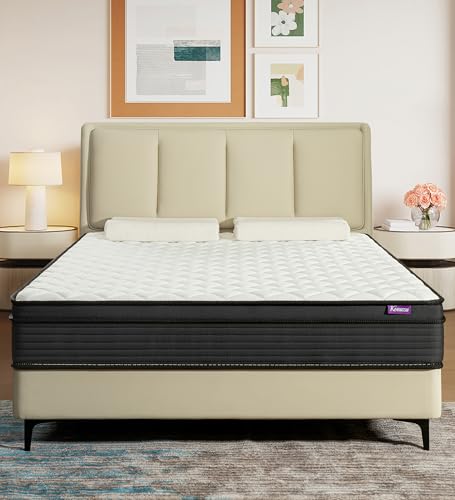 Konuzu Queen Mattress,12 Inch Memory Foam Hybrid Mattresses in a Box with Individual Pocket Spring,for Pressure Relief & Motion Isolation Queen Size Mattress,CertiPUR-US.