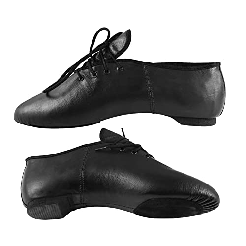 Lace Jazz Dance Shoes Black Leather Split Sole Unisex Irish Pump Hard Jig - Modern Stage Dance Shoes Rubber Heel - Image 6