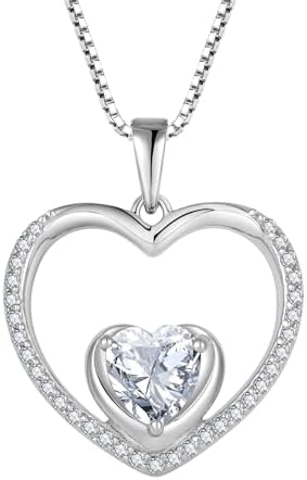 FJ Heart Necklaces for Women 925 Sterling Silver Birthstone Pendant Jewellery Gifts for Women Mom Wife Girls Her