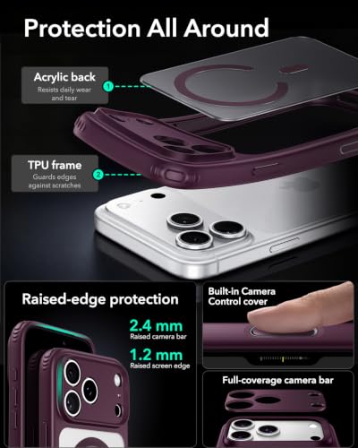 Image of ESR for iPhone 17 Pro Case, Camera Control Cover, Compatible with MagSafe Accessories, TPU, Military-Grade Drop Protection, Shock-Absorbing Air Guard Corners, Hybrid Series, Red