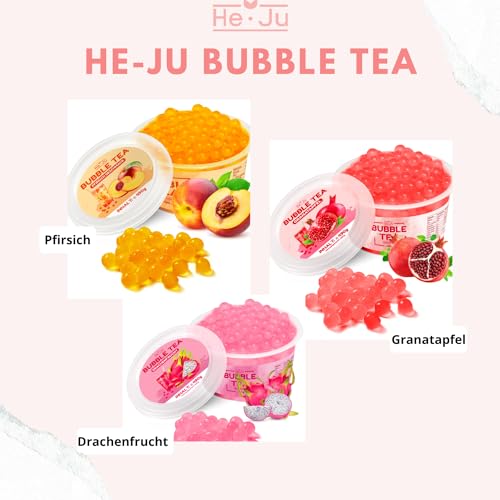 He-Ju Bubble Tea Perlen PFIRSICH 490 GRAMM vegan, glutenfrei, gelatinefrei, Boba Fruchtperlen Peach