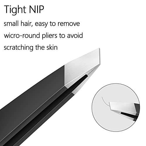 Topmeet Eyebrows Tweezers Set,Stainless Steel Precision Remover Kit For Facial Hair, Inward Growing Hair And Splinter,Suitable For Women, Men (Black) #TOP2