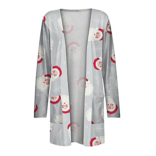 Women's Fall Lightweight Cardigans Christmas Cute Reindeer Snowflake Print Cardigan Casual Open Front Coats Tops #TOP3