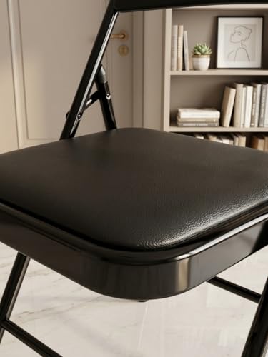 Image of Folding Chairs with Padded Seat & Backrest, Heavy-Duty Steel Frame, Portable & Compact Foldable Chairs, Iran Chair, Waterproof Vinyl Cushion, No Assembly Required, Black