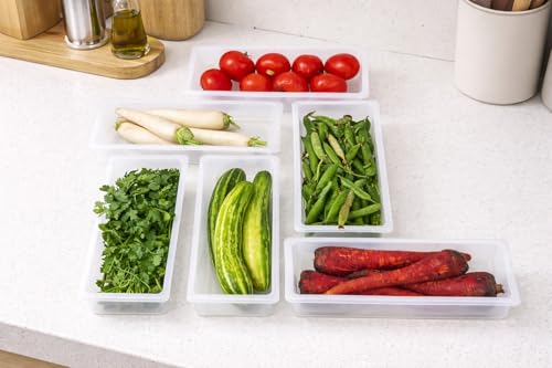 Image of Fridge Storage Containers Set of 6 | Airtight Fridge Organizer Storage Boxes | BPA Free Refrigerator Storage Containers | Vegetable & Fruit Storage Box | (1500ML Capacity)