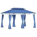 Outsunny 10' x 13' Patio Gazebo, Double Roof Outdoor Gazebo Canopy Shelter with Curtains, Solid Metal Frame for Garden, Lawn, Backyard and Deck, Dark Blue