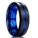 King Will Mens Black Matte Finish Tungsten Carbide/Tungsten Silicone Set Ring Blue Wedding Band