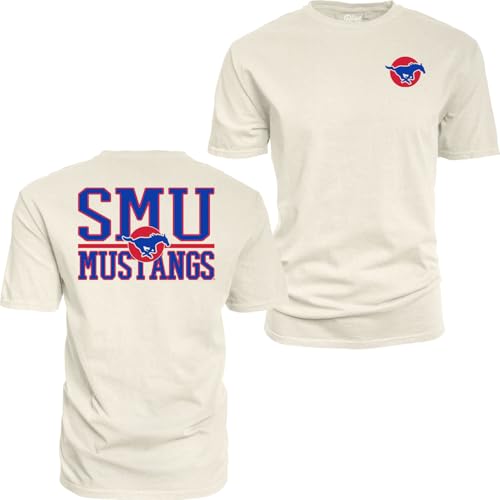 SMU Mustangs NCAA Officially Licensed T-Shirt Ringspun Front/Back Mascot Ivory, Medium