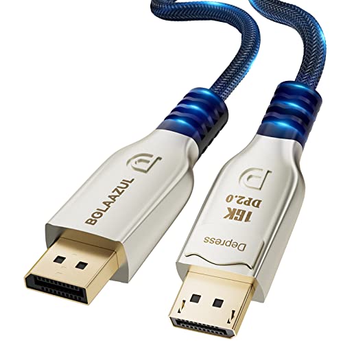 BolAAzuL 8K DisplayPort 2.0 Cable 10ft, 16K DP Cable 2.0 (16K@60Hz 8K@120Hz 4K@240Hz 165Hz 144Hz GSync/FreeSync) Video/Monitor Cable Braided Displayport to Display Port with Metal Shell for Gaming TV by BolAAzuL - Used condition - US$8.21