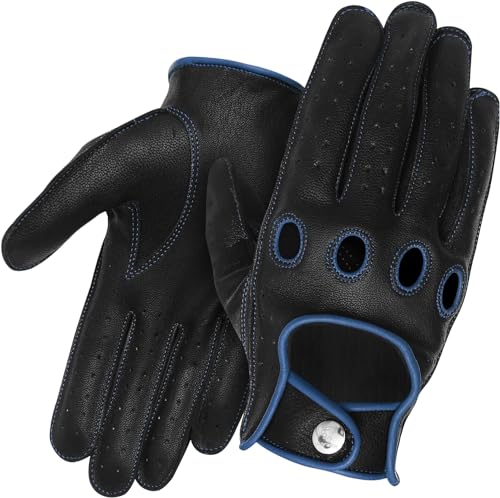 J.A.G. JAG Leather Full Finger Driving Gloves - Cowhide Driving Motorcycle Gloves for Men and Women, Cycling Glove (Blue, Large)