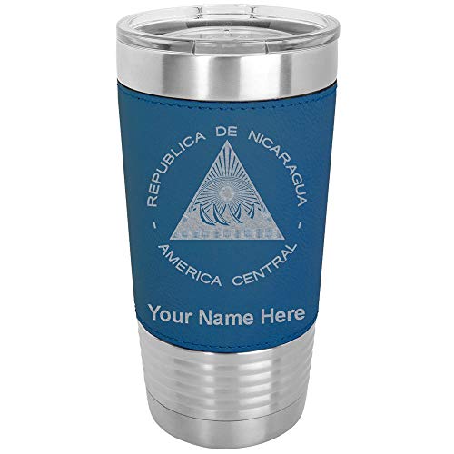 Lasergram 20Oz Vacuum Insulated Tumbler Mug, Flag Of Nicaragua, Personalized Engraving Included (Faux Leather, Blue) #TOP16