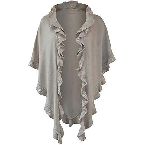 Poncho Cape Trachtentuch Umhang Stola Schultertuch Trachten-Tuch Damen Strickponcho Tracht Strick Trachtenponcho gestrickt Überwurf Volants Rüschen Schal Cashmink, Farbe:beige Cover