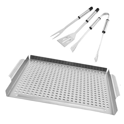 Plaque De Gril Pour Plancha – Acier Inoxydable 36x30 Cm, épaisseur 1,5 Mm – Avec Spatule, Pince Et Fourchette – Pour BBQ, Teppanyaki