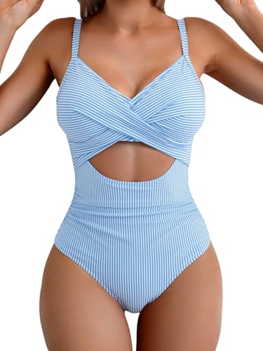 Maillot de bain une pièce pour femme rayé mode plage été ajusté bikini