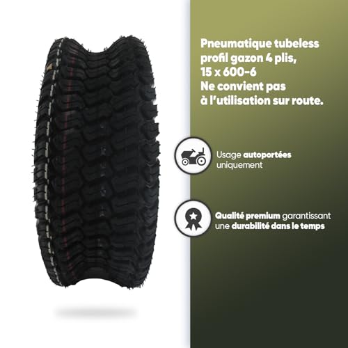 GREENSTAR - Schlauchloser 4-Lagen-Rasenprofil-Reifen Für Einachsschlepper - Abmessungen 15 x 600-6 - Langlebig - Hochwertiges Produkt