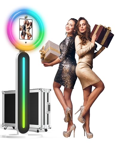 Photo Booth Machine Compatible with Any Ipad Light Box Music Sync Metal Selfie Photobooth with Software/APP Control for Events,Rentals & Business Use(Flight Case)