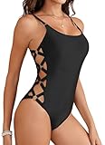 Tempt Me Women Black One Piece Bathing Suit Crisscross Lace Up Sexy Swimsuits S