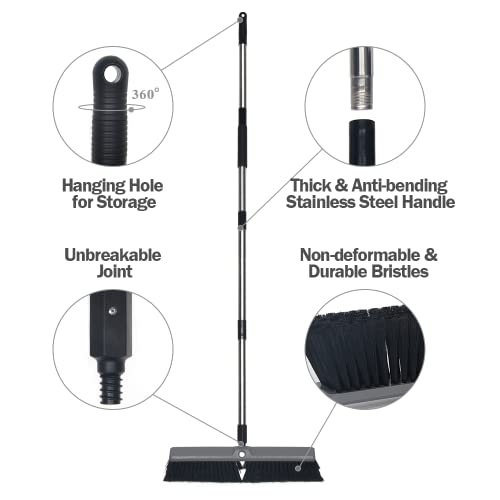 Push Broom Outdoor 18" Heavy Duty With 63" Long Handle Stiff Bristles, Large Commercial Broom For Sweeping Garage Shop Driveway Patio Deck, Scrub Brush For Cleaning Concrete Wood #TOP1