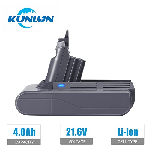 Kunlun 21.6V 4.0Ah Battery Replacement For V6 Compatible For V6 Vct4 Sv03 Sv04 Sv09 Dc58 Dc59 Dc62 Battery V6 Absolute Animal Motorhead Slim Cordless Vacuum 967810-23 Battery With 2 Filters #TOP1