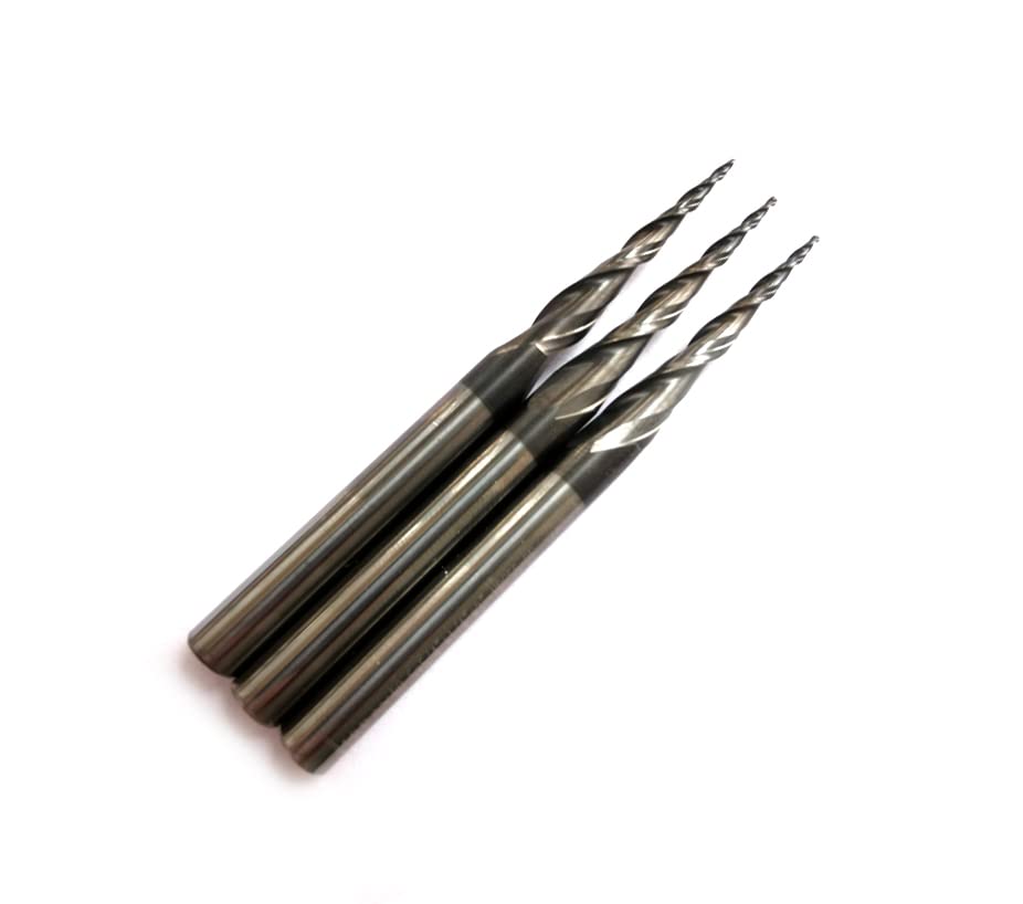 3pcs CNC Carving 4.82 Deg Tapered Angle Ball Tip Radius=0.5mm X 1/4" Shank Tungsten Solid Carbide HRC55 with TiAIN Coated Router Bits