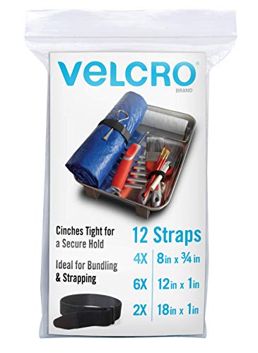 Velcro Brand Bulk Pack 12 Reusable Fastening Cable Straps With Buckle Variety Sizes 8"-12"-18" Multi-Purpose Cinch Strap Vel-30100-Ams #TOP1