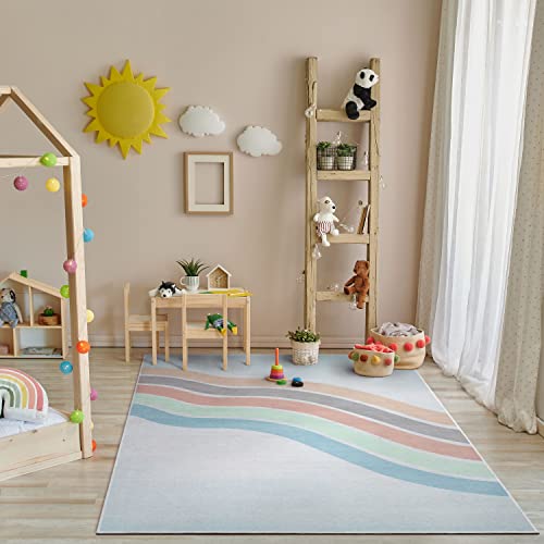 Well Woven Kids Collection Curved Rainbow Pastel Multicolor 3'3" x