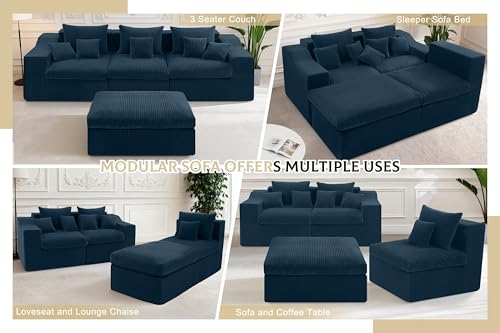 Image of 101 inch Modular Couch Sectionals with Ottoman, Big Comfy Cloud Couches, L Shaped 4 Seat Modular Sectional Sofa, Sectional Double Cushion Couches with Deep Seat for Living Room,No Assembly Required(Blue)