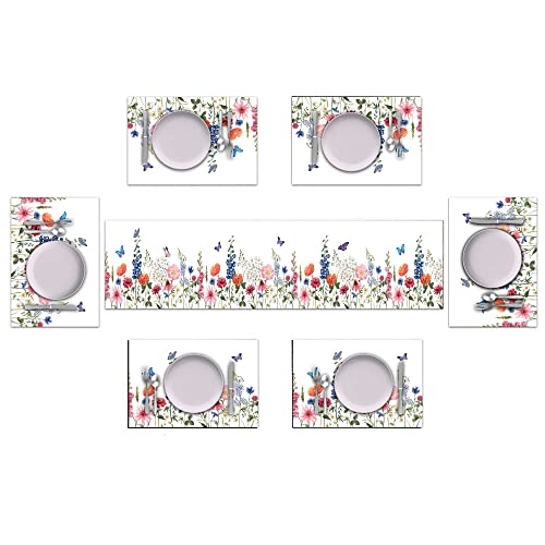 TQFZP Watercolor Wild Flowers Table Runner and Place Mats Set of 6 by TQFZP - Used condition - Image 2