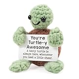 Bafiwu Funny Positive Turtle Gifts, Small Handmade Crochet Animals Cute Stuff, Birthday Gifts for Women, Emotional Support Presents for Women Christmas Home Desktop Decor (green)