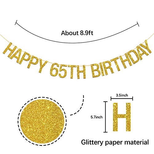 Innoru® Happy 65Th Birthday Banner Gold Glitter Letters Hang Bunting - 65Th Birthday Party Decorations Supplies #TOP1