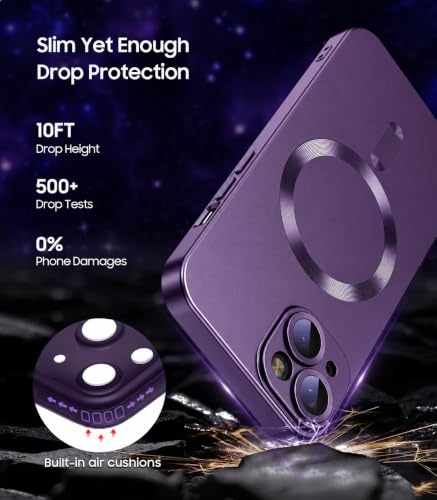 Image of DIZORO Magnetic Case for iPhone 13 / iPhone 14 Cover [Compatible with MagSafe][Built-in Camera Lens Protector] Slim Soft Silicone Bumper Shockproof Metallic Luster Back Cover Phone Cases (DEEP-P)