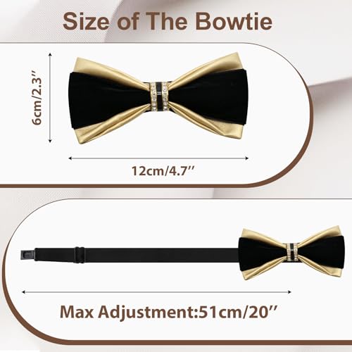 Image of Men's PU Velvet Rhinestone Bow Tie for Wedding | Adjustable neck strap, Soft velvet finish, For tuxedo and prom events, No tying required, Elegant rhinestone accent