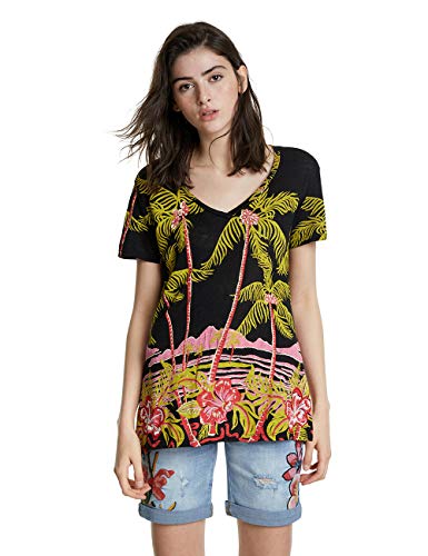 T-shirt Desigual TS_Black Palms pour femme au style tropical unique
