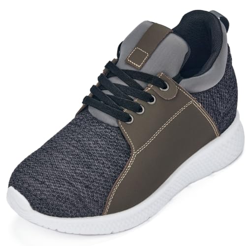 Image of CALTO Men's Invisible Height Increasing Elevator Trainer Shoes - Grey Knitted Lace-up Lightweight Fashion Sneakers - 3.2 Inches Taller - H71923 - Size 6 D(M) US
