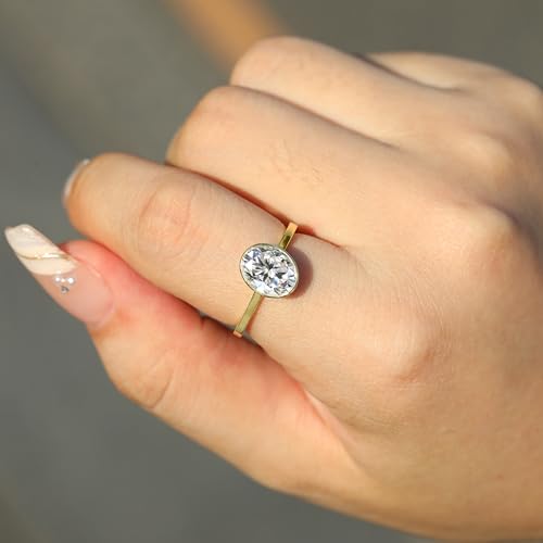 1CT/2CT/3CT CZ Engagement Rings 925 Sterling Silver Oval Cut Cubic Zirconia 14k Gold Plated Wedding Promise Rings for Her Wedding Bands for Women Lover Size 5-92