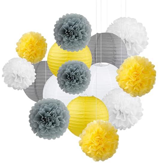 Namzi 30 Pcs Paper Lanterns Flower Ball Combination Set Hanging Round Paper Lantern Decoration for Party, Wedding, Birthday, Home Decor,Yellow White Gray System