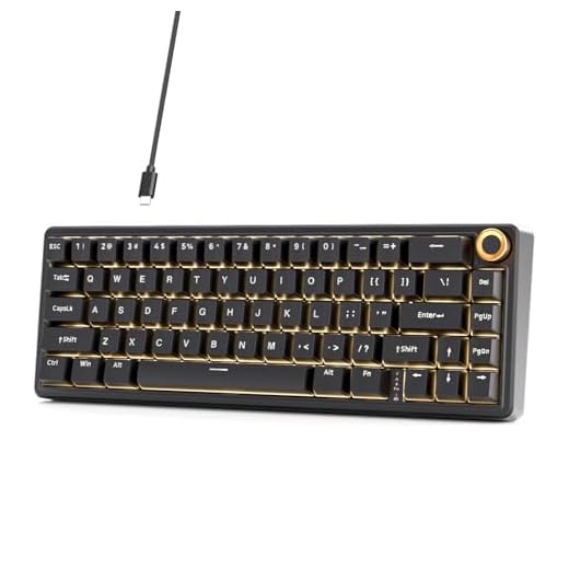 Dierya DK68E Tastiera Gaming, 60% Tastiera Meccanica Gasket con Manopola,Hot-Swap RGB, Compatta 66 Tasti Anti-Ghosting, Layout QWERTY-US (Nero, Interruttori Lineari Creamy)